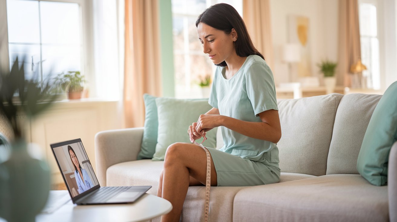 Patient measuring at home during a guided video appointment with a clinician